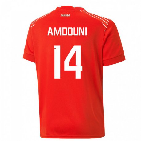 Kandiny Homme Maillot Suisse Mohamed Zeki Amdouni #14 Rouge Tenues Domicile 22-24 T-shirt