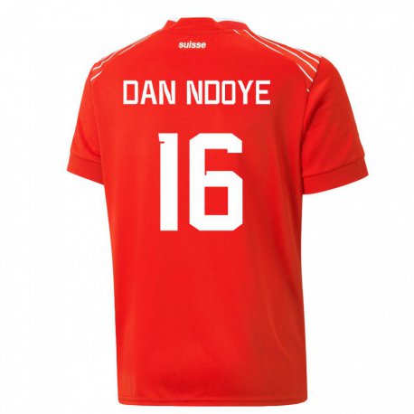 Kandiny Homme Maillot Suisse Dan Ndoye #16 Rouge Tenues Domicile 22-24 T-shirt