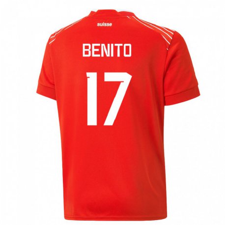 Kandiny Homme Maillot Suisse Loris Benito #17 Rouge Tenues Domicile 22-24 T-shirt