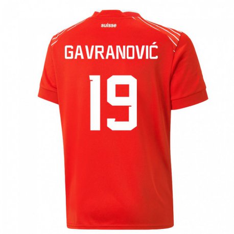 Kandiny Homme Maillot Suisse Mario Gavranovic #19 Rouge Tenues Domicile 22-24 T-shirt
