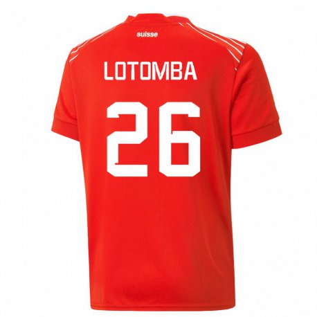 Kandiny Homme Maillot Suisse Jordan Lotomba #26 Rouge Tenues Domicile 22-24 T-shirt