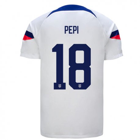 Kandiny Homme Maillot États-unis Ricardo Pepi #18 Blanc Tenues Domicile 22-24 T-shirt