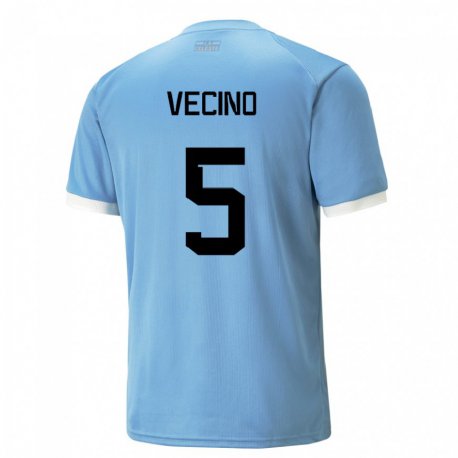 Kandiny Homme Maillot Uruguay Matias Vecino #5 Bleue Tenues Domicile 22-24 T-shirt