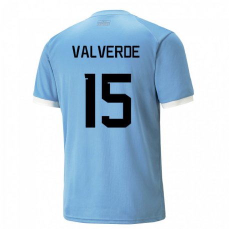 Kandiny Homme Maillot Uruguay Federico Valverde #15 Bleue Tenues Domicile 22-24 T-shirt