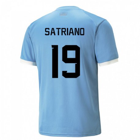 Kandiny Homme Maillot Uruguay Martin Satriano #19 Bleue Tenues Domicile 22-24 T-shirt