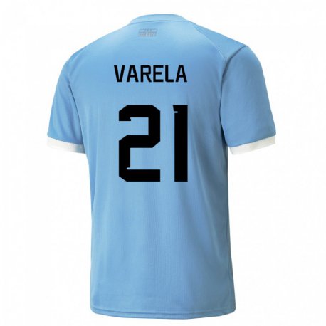 Kandiny Homme Maillot Uruguay Gullermo Varela #21 Bleue Tenues Domicile 22-24 T-shirt