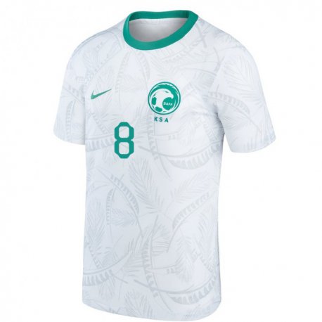 Kandiny Homme Maillot Arabie Saoudite Ahmed Bamasud #8 Blanc Tenues Domicile 22-24 T-shirt