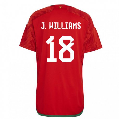 Kandiny Homme Maillot Pays De Galles Jonathan Williams #18 Rouge Tenues Domicile 22-24 T-shirt