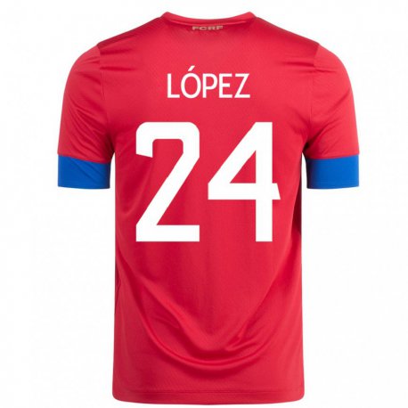 Kandiny Homme Maillot Costa Rica Douglas Lopez #24 Rouge Tenues Domicile 22-24 T-shirt