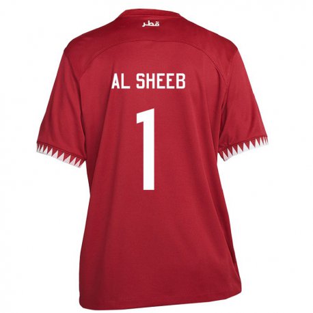 Kandiny Homme Maillot Qatar Saad Al Sheeb #1 Bordeaux Tenues Domicile 22-24 T-shirt