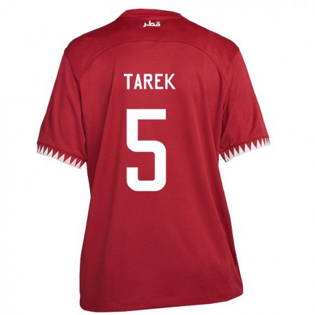 Kandiny Homme Maillot Qatar Tarek Salman #5 Bordeaux Tenues Domicile 22-24 T-shirt