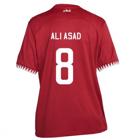 Kandiny Homme Maillot Qatar Ali Asad #8 Bordeaux Tenues Domicile 22-24 T-shirt