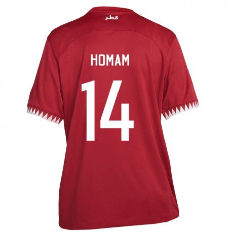 Kandiny Homme Maillot Qatar Homam Ahmed #14 Bordeaux Tenues Domicile 22-24 T-shirt