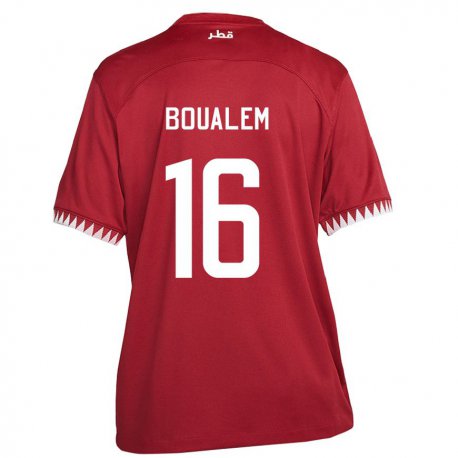 Kandiny Homme Maillot Qatar Boualem Khoukhi #16 Bordeaux Tenues Domicile 22-24 T-shirt