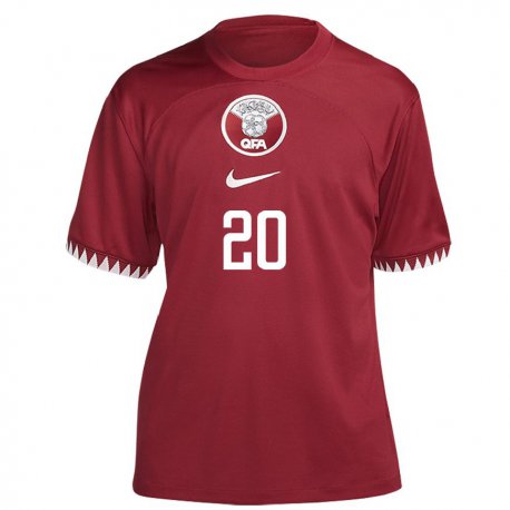Kandiny Homme Maillot Qatar Salem Al Hajri #20 Bordeaux Tenues Domicile 22-24 T-shirt