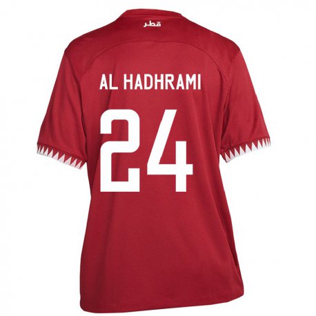 Kandiny Homme Maillot Qatar Naif Abdulraheem Al Hadhrami #24 Bordeaux Tenues Domicile 22-24 T-shirt