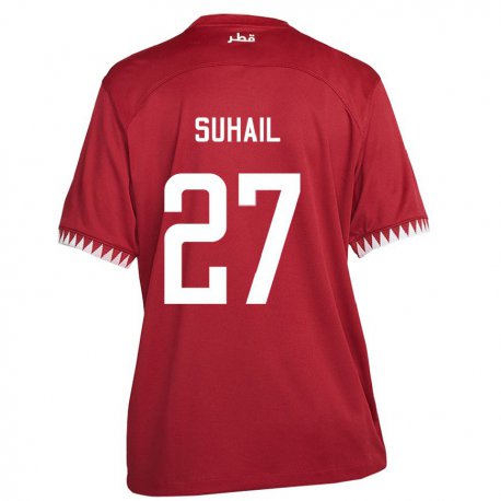 Kandiny Homme Maillot Qatar Ahmed Suhail #27 Bordeaux Tenues Domicile 22-24 T-shirt