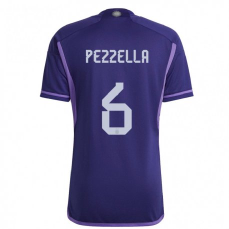 Kandiny Homme Maillot Argentine German Pezzella #6 Violet Tenues Extérieur 22-24 T-shirt