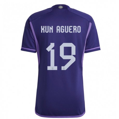 Kandiny Homme Maillot Argentine Sergio Aguero #19 Violet Tenues Extérieur 22-24 T-shirt