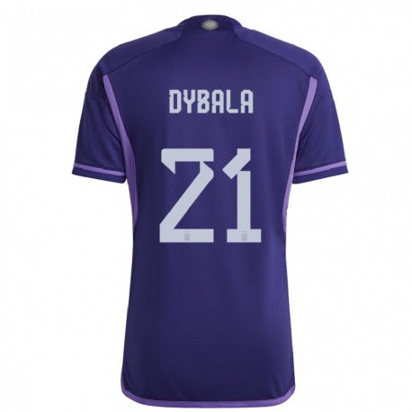 Kandiny Homme Maillot Argentine Paulo Dybala #21 Violet Tenues Extérieur 22-24 T-shirt