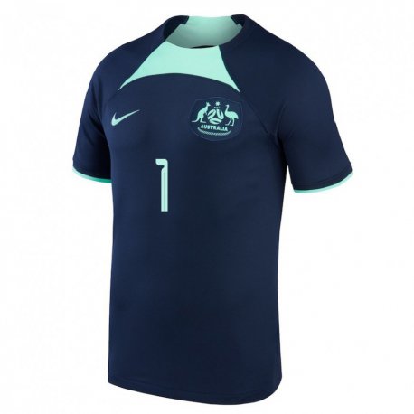 Kandiny Homme Maillot Australie Mathew Ryan #1 Bleu Foncé Tenues Extérieur 22-24 T-shirt