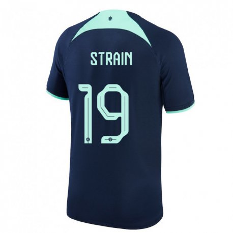 Kandiny Homme Maillot Australie Ryan Strain #19 Bleu Foncé Tenues Extérieur 22-24 T-shirt