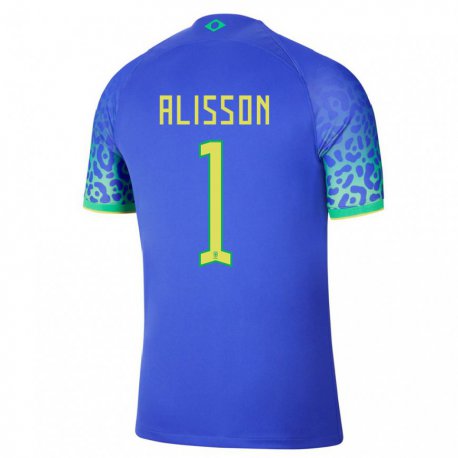Kandiny Homme Maillot Brésil Alisson #1 Bleue Tenues Extérieur 22-24 T-shirt