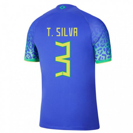 Kandiny Homme Maillot Brésil Thiago Silva #3 Bleue Tenues Extérieur 22-24 T-shirt