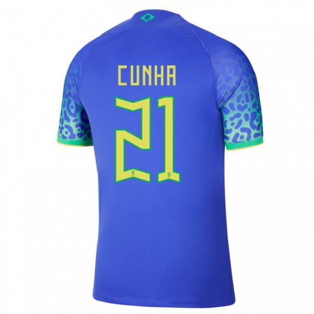 Kandiny Homme Maillot Brésil Matheus Cunha #21 Bleue Tenues Extérieur 22-24 T-shirt