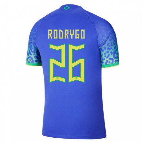 Kandiny Homme Maillot Brésil Rodrygo #26 Bleue Tenues Extérieur 22-24 T-shirt
