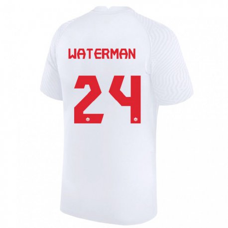 Kandiny Homme Maillot Canada Joel Waterman #24 Blanc Tenues Extérieur 22-24 T-shirt