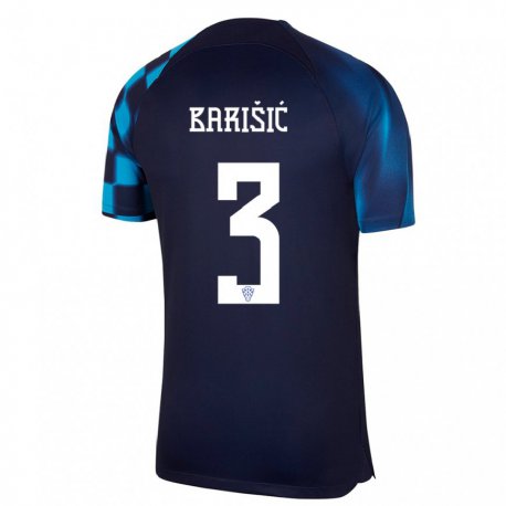 Kandiny Homme Maillot Croatie Borna Barisic #3 Bleu Foncé Tenues Extérieur 22-24 T-shirt