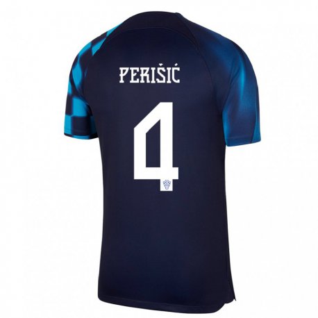 Kandiny Homme Maillot Croatie Ivan Perisic #4 Bleu Foncé Tenues Extérieur 22-24 T-shirt