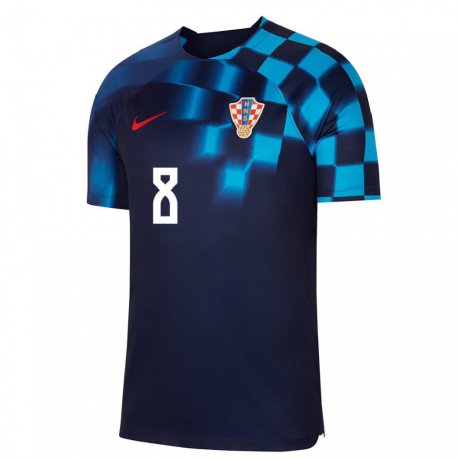 Kandiny Homme Maillot Croatie Mateo Kovacic #8 Bleu Foncé Tenues Extérieur 22-24 T-shirt