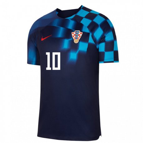 Kandiny Homme Maillot Croatie Luka Modric #10 Bleu Foncé Tenues Extérieur 22-24 T-shirt
