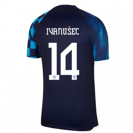 Kandiny Homme Maillot Croatie Luka Ivanusec #14 Bleu Foncé Tenues Extérieur 22-24 T-shirt
