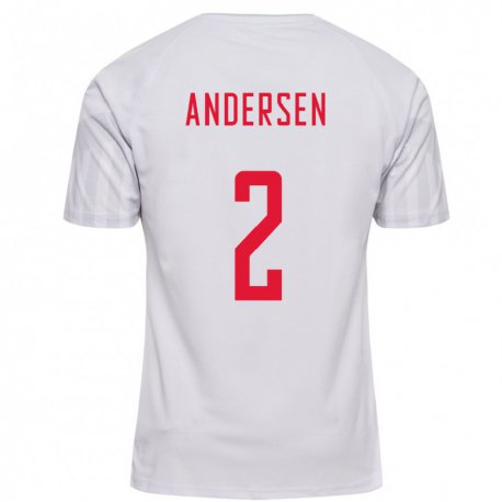 Kandiny Homme Maillot Danemark Joachim Andersen #2 Blanc Tenues Extérieur 22-24 T-shirt
