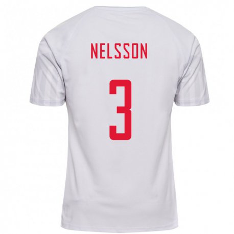 Kandiny Homme Maillot Danemark Victor Nelsson #3 Blanc Tenues Extérieur 22-24 T-shirt