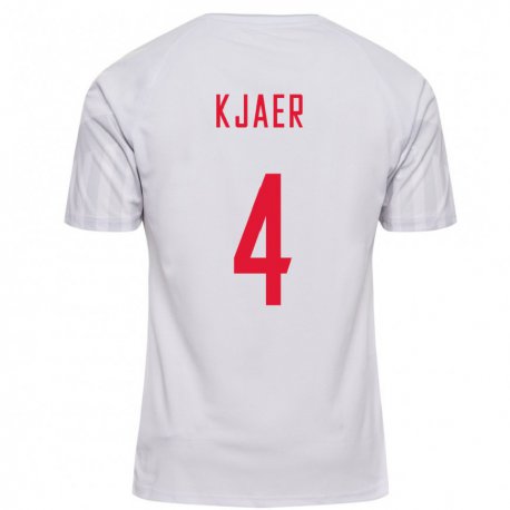 Kandiny Homme Maillot Danemark Simon Kjaer #4 Blanc Tenues Extérieur 22-24 T-shirt