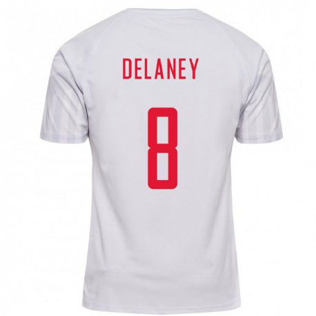 Kandiny Homme Maillot Danemark Thomas Delaney #8 Blanc Tenues Extérieur 22-24 T-shirt