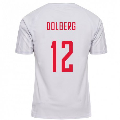 Kandiny Homme Maillot Danemark Kasper Dolberg #12 Blanc Tenues Extérieur 22-24 T-shirt