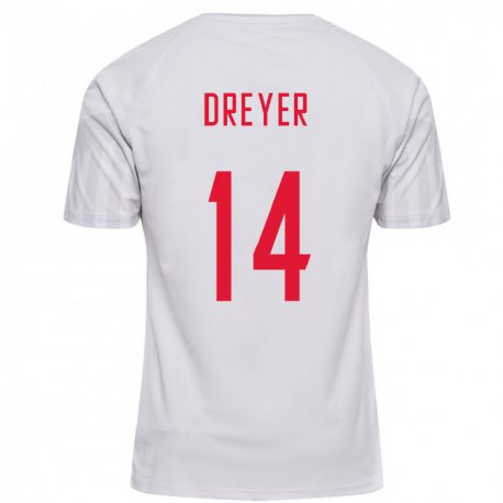 Kandiny Homme Maillot Danemark Anders Dreyer #14 Blanc Tenues Extérieur 22-24 T-shirt