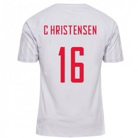Kandiny Homme Maillot Danemark Oliver Christensen #16 Blanc Tenues Extérieur 22-24 T-shirt