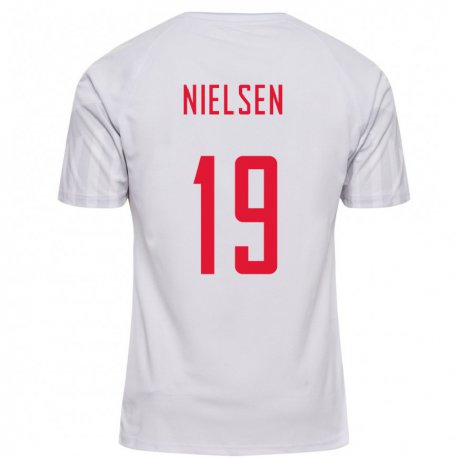 Kandiny Homme Maillot Danemark Casper Nielsen #19 Blanc Tenues Extérieur 22-24 T-shirt