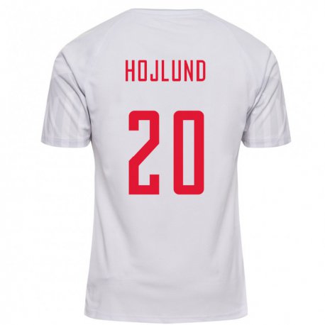 Kandiny Homme Maillot Danemark Rasmus Hojlund #20 Blanc Tenues Extérieur 22-24 T-shirt