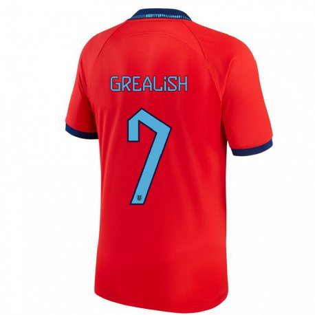 Kandiny Homme Maillot Angleterre Jack Grealish #7 Rouge Tenues Extérieur 22-24 T-shirt