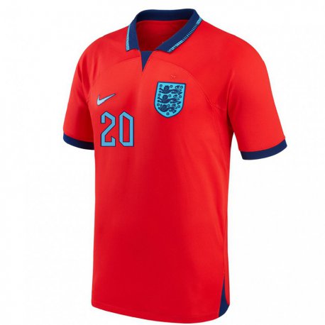 Kandiny Homme Maillot Angleterre Phil Foden #20 Rouge Tenues Extérieur 22-24 T-shirt