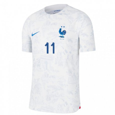 Kandiny Homme Maillot France Ousmane Dembele #11 Blanc Bleu Tenues Extérieur 22-24 T-shirt