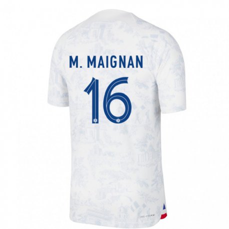 Kandiny Homme Maillot France Mike Maignan #16 Blanc Bleu Tenues Extérieur 22-24 T-shirt