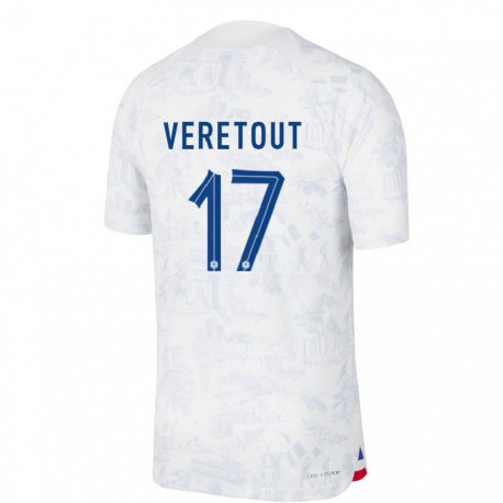 Kandiny Homme Maillot France Jordan Veretout #17 Blanc Bleu Tenues Extérieur 22-24 T-shirt